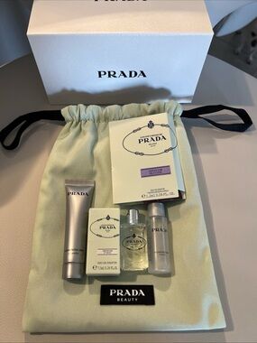 Prada Beauty Drawstring Makeup Bag Pouch Green Black + Skincare + Gift Box